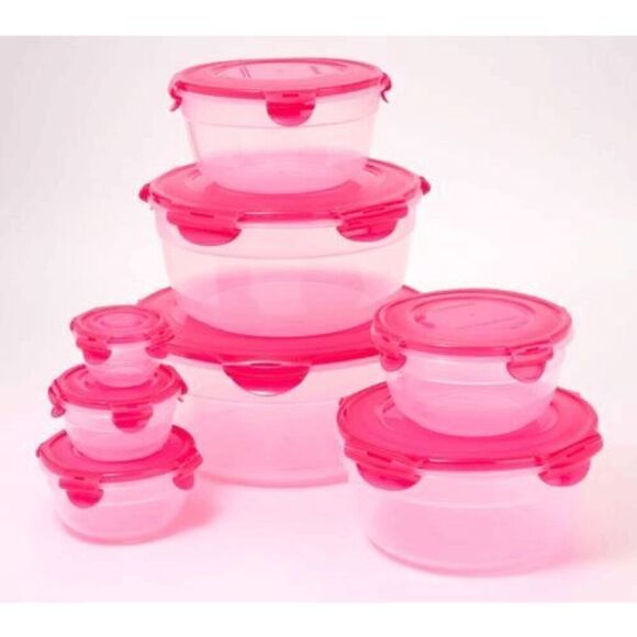 Lock N Lock 8 Piece Bowl Set Sea Blue Nestable Round Containers With Lids New - Picture 2 of 3
